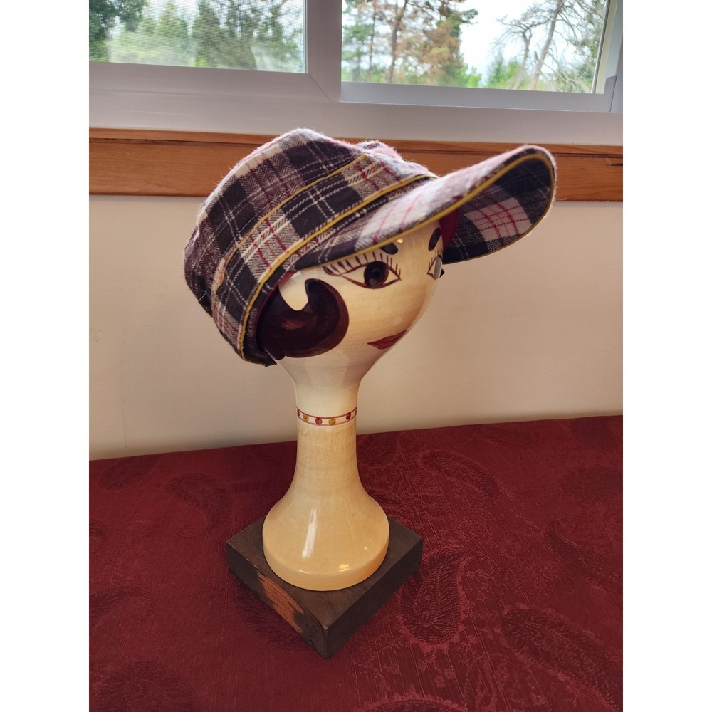 Vintage Y2K Newsboy Baker Boy Hat Plaid Buckle Brown Tweed Cap Women Size M/L